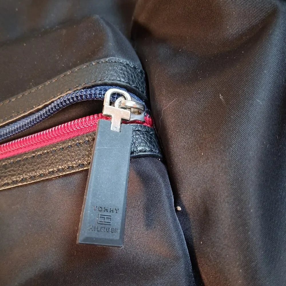 Tommy Hilfiger Backpack Bookbag School Bag Black Nylon Logo Zipper Pockets NWOT